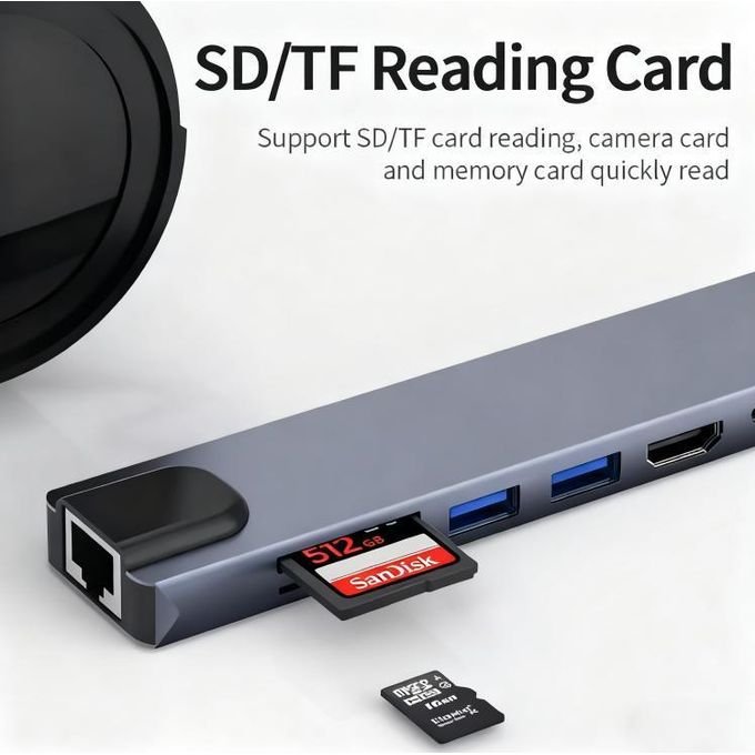 8 In 1 USB C Adapter,USB C Hub,RJ45 Ethernet HDMI Adapter,USB 3.0/2.0, PD 100W, SD TF Card