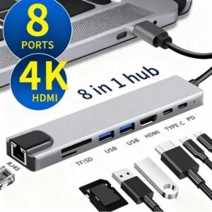 8 In 1 USB C Adapter,USB C Hub,RJ45 Ethernet HDMI Adapter,USB 3.0/2.0, PD 100W, SD TF Card
