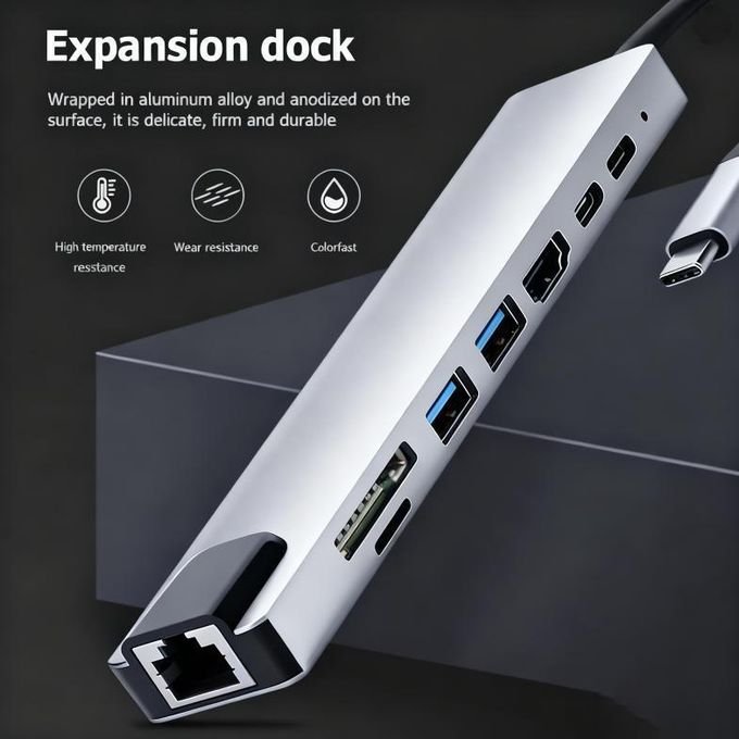 8 In 1 USB C Adapter,USB C Hub,RJ45 Ethernet HDMI Adapter,USB 3.0/2.0, PD 100W, SD TF Card
