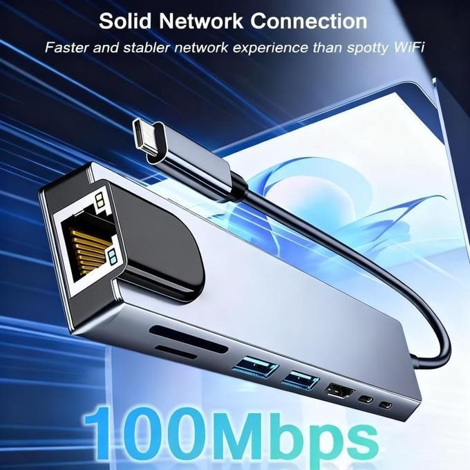 8 In 1 USB C Adapter,USB C Hub,RJ45 Ethernet HDMI Adapter,USB 3.0/2.0, PD 100W, SD TF Card