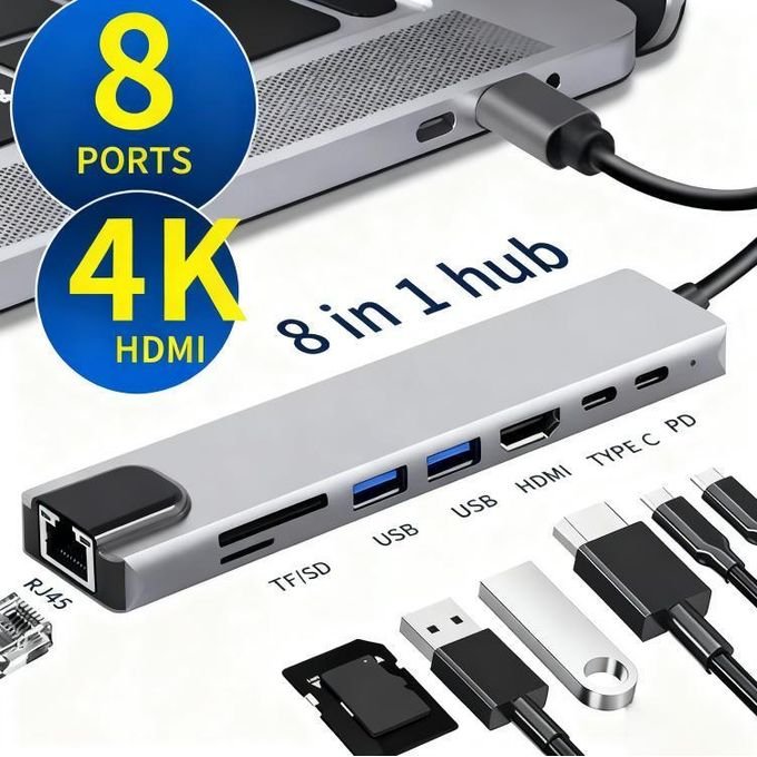 8 In 1 USB C Adapter,USB C Hub,RJ45 Ethernet HDMI Adapter,USB 3.0/2.0, PD 100W, SD TF Card