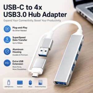 addigoes USB C Hub 3.0 & USB-A 2-in-1 Adapter, 4-Port USB Data Hub Extender with 5Gbps Transfer for MacBook Pro/Air, Laptop, PC, PS5, Printer, HDD, Mouse, Keyboard and More...