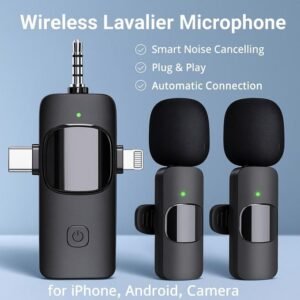 addigoes Wireless Microphone for iPhone, Android, Camera, iPad - 3 in 1 Dual Professional Lavalier Mini Mic with USB C, Plug-Play for Video Recording, YouTube, TikTok