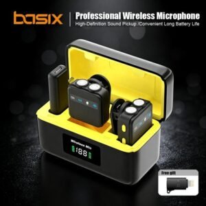 Basix Wireless Lapel Microphone Lavalier Tie Dual Mic Condenser Double TYPE-C Android Phones IPhone IOS Adapter