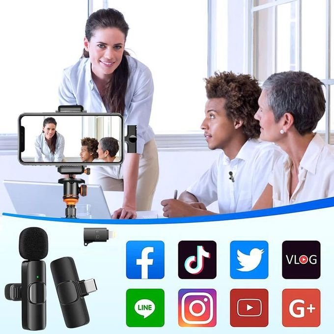 Basix Wireless Lavalier Microphone for iPhone Android USB-C Microphone with Noise Reduction for Live Streaming Interviews mini mic