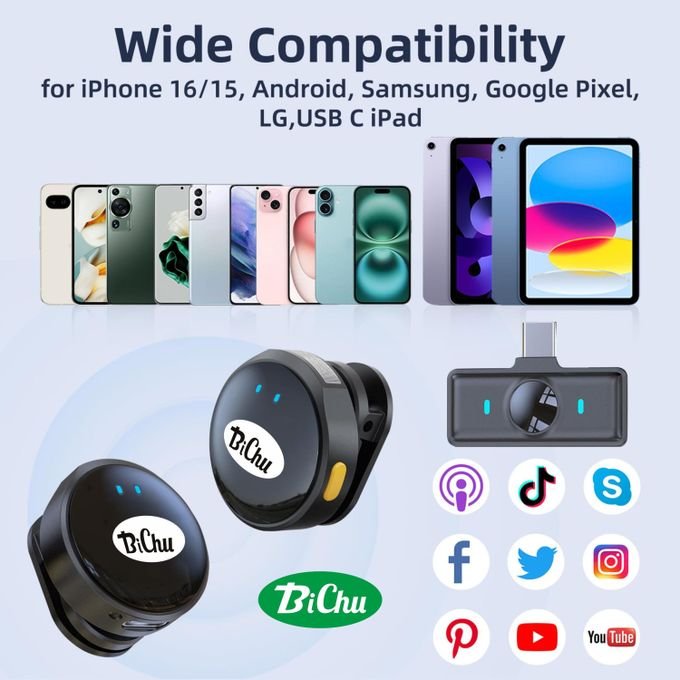 BiChu BICHU-Wireless Lapel Microphone USB-C Interface Lavalier Mic Noise Cancel 164ft Range for Android/Camera/PC/Laptop,wireless microphone,,microphone,noise cancellation...