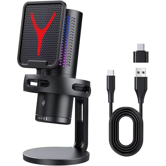 Content Creation RGB Colors Changing USB/USB C Condenser Microphone For Podcast Recording, PC Computer Gaming Streaming Mic With RGB Light, Reverb Effects, Headphones Jack,...