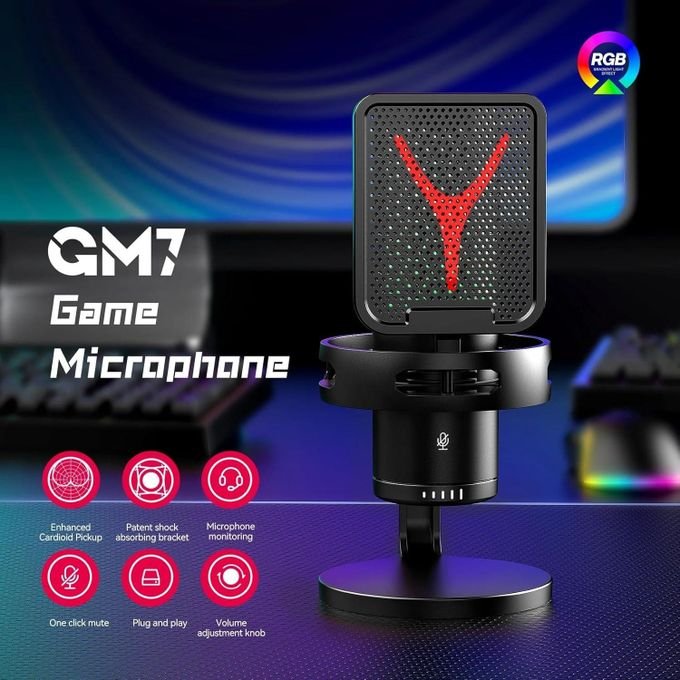 Content Creation RGB Colors Changing USB/USB C Condenser Microphone For Podcast Recording, PC Computer Gaming Streaming Mic With RGB Light, Reverb Effects, Headphones Jack,...