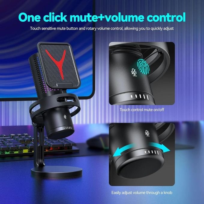 Content Creation RGB Colors Changing USB/USB C Condenser Microphone For Podcast Recording, PC Computer Gaming Streaming Mic With RGB Light, Reverb Effects, Headphones Jack,...