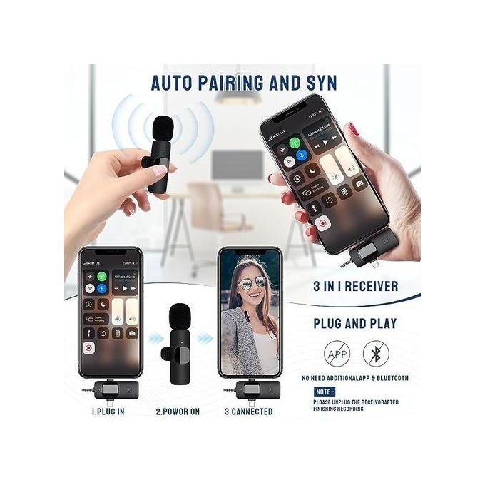 Dual Wireless Lavalier Microphone TYPE-C Android Phones IPhone + IOS Adapter