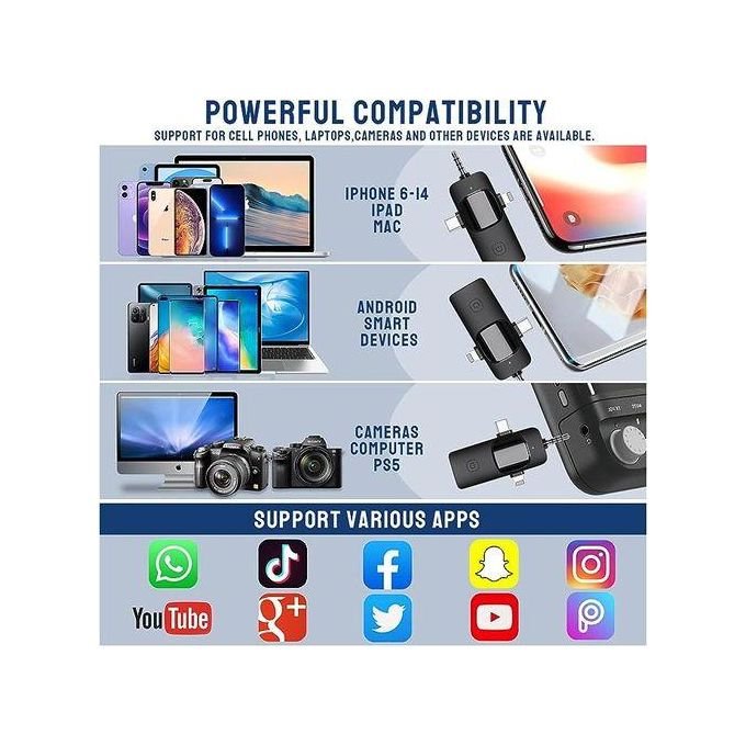 Dual Wireless Lavalier Microphone TYPE-C Android Phones IPhone + IOS Adapter