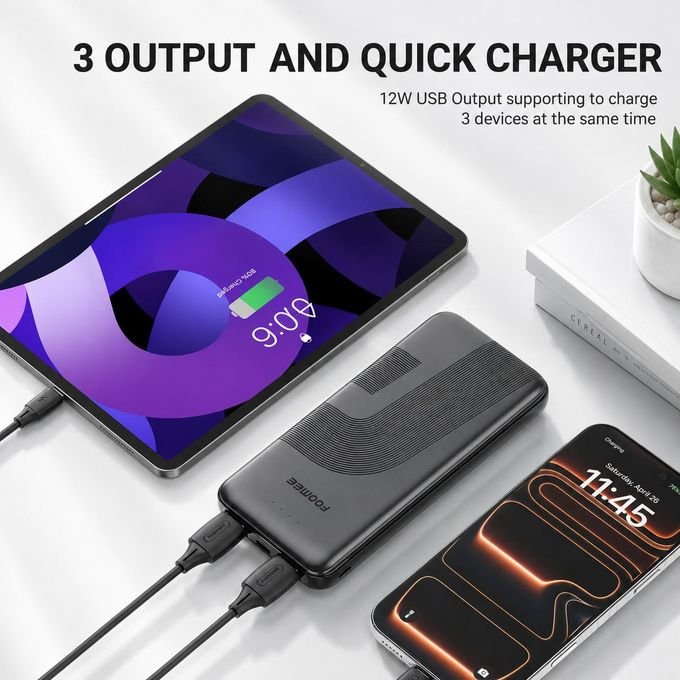 FOOMEE 10000mAh Portable Power Bank Ultra Slim with LED Light Indicator, AB11