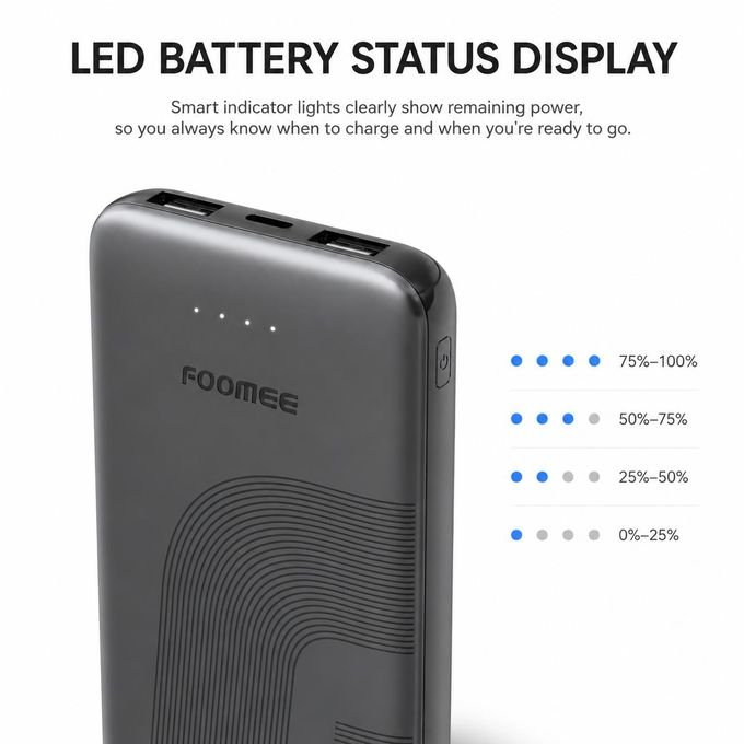 FOOMEE 10000mAh Portable Power Bank Ultra Slim with LED Light Indicator, AB11