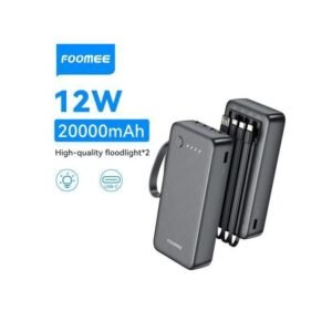 FOOMEE 20000mAh Ultra Slim Power Bank, Built-in 3-in-1 Cable & 4 Input, LED Light