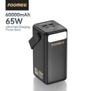 FOOMEE 60000mAh 65w Super Fast Charging Power Bank with Light For Laptop & Phone, Digital Display and Built-in Strap