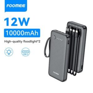 FOOMEE AB15 10000mah Portable Power Bank With Dual Light, 12W Fast Charging