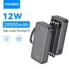 FOOMEE AB25 20000mAh Portable Power Bank,Dual Light,Built-in Type-C Cable,5 Output