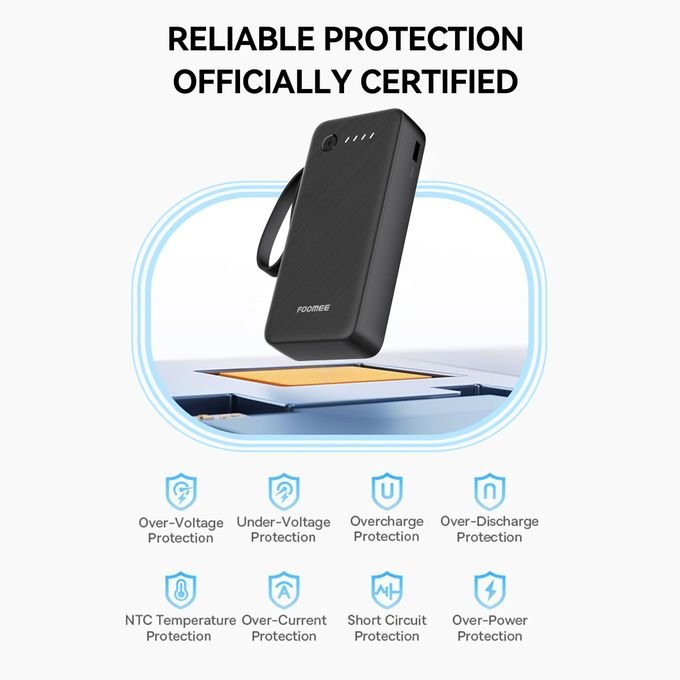 FOOMEE AB25 20000mAh Portable Power Bank,Dual Light,Built-in Type-C Cable,5 Output