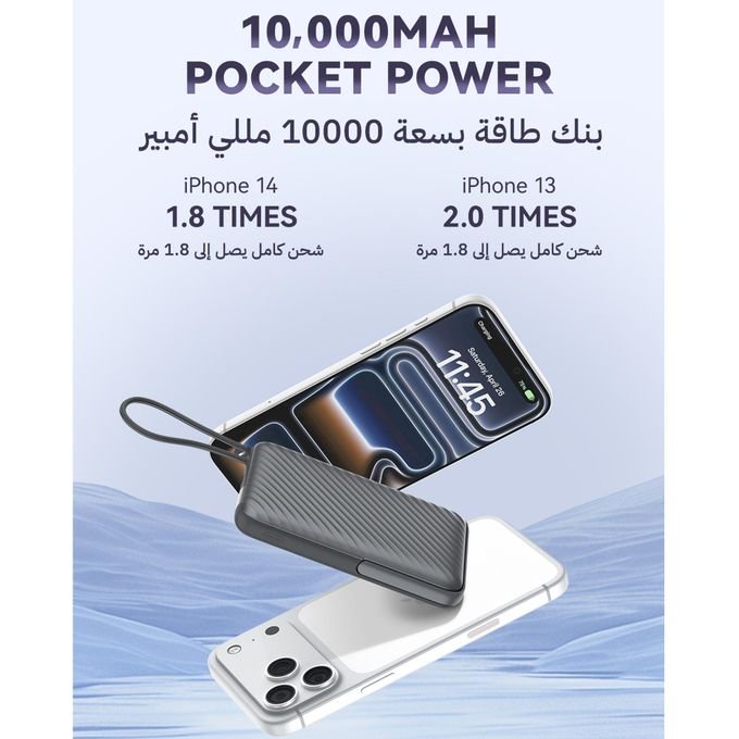 FOOMEE S Series 10000mAh Magnetic Wireless Power Bank with bracket LED Display Built-in 22.5W USB-C Cable