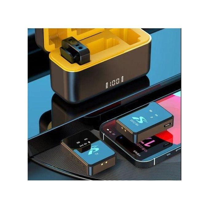 High Quality SX12 Wireless Lavalier Clip-On Microphone (1 Receiver+2 Microphones+1 Charging Bin) for Professional Content Creators