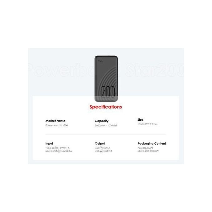 itel 20000mAh Dual Output Fast Charging Power Bank