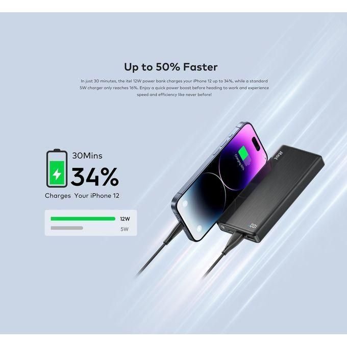 itel 20000mAh Power-Pulse B1160 12W Fast Charging Type-C Input & Output Power-Bank + Free 12W Fast Charger