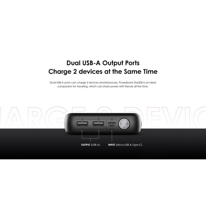 itel 20000mAh Star-200 Fast-Charging Power-Bank with LED Torch-Light