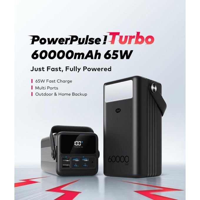 itel 60,000mAh 65W 6 Output PowerTurbo 60 Power Bank With Lamp - A1990