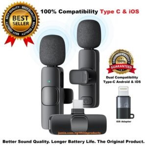 K9 Dual Wireless Lapel Microphone Lavalier Tie Mic Condenser Double TYPE-C Android Phones IPhone + IOS Adapter