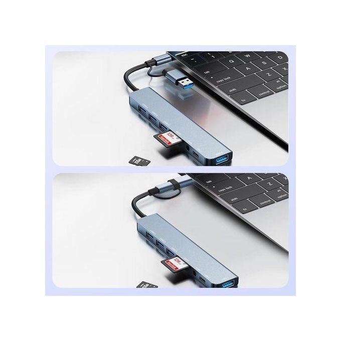 Music Pioneer Double headed 8in1 USB&Type-C Hub Multi Port Adapter Splitter Dock Station