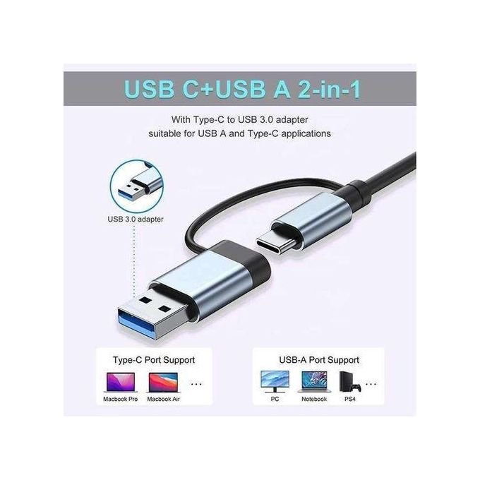 Music Pioneer Double headed 8in1 USB&Type-C Hub Multi Port Adapter Splitter Dock Station