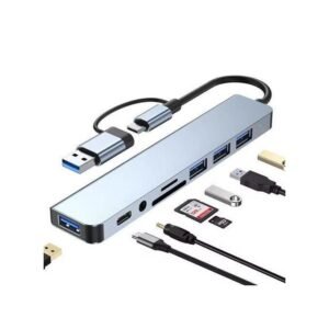 Music Pioneer Double headed 8in1 USB&Type-C Hub Multi Port Adapter Splitter Dock Station
