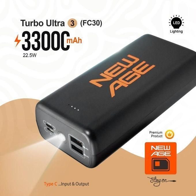 New Age 33000mAh POWER BANK TYPE C INPUT WITH LED LIGHT