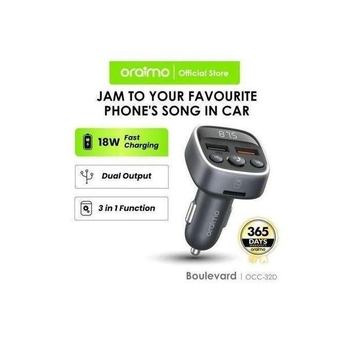 Oraimo OCC-32D Boulevard Car Charger 18W – Dual USB, FM Transmitter, Music Player