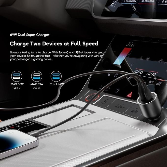 Oraimo PowerDrive 7691 Pro 69W Dual Super Charge Car Charger