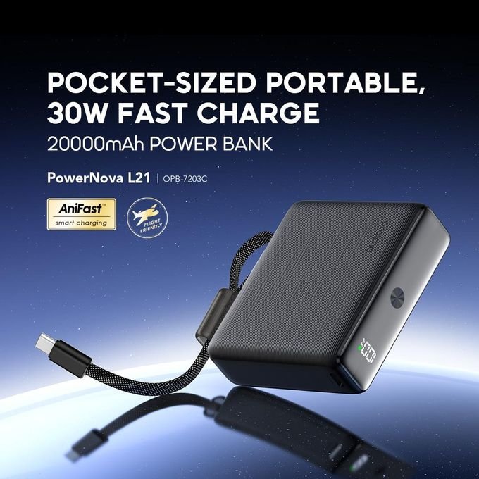 Oraimo PowerNova L21 Power Bank 20000mAh 30W Fast Charging Built-In Cable