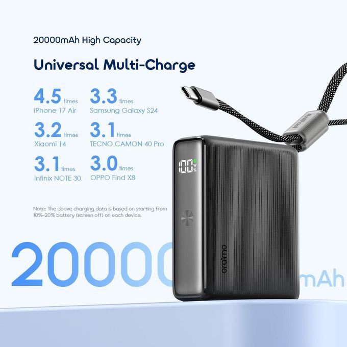 Oraimo PowerNova L21 Power Bank 20000mAh 30W Fast Charging Built-In Cable