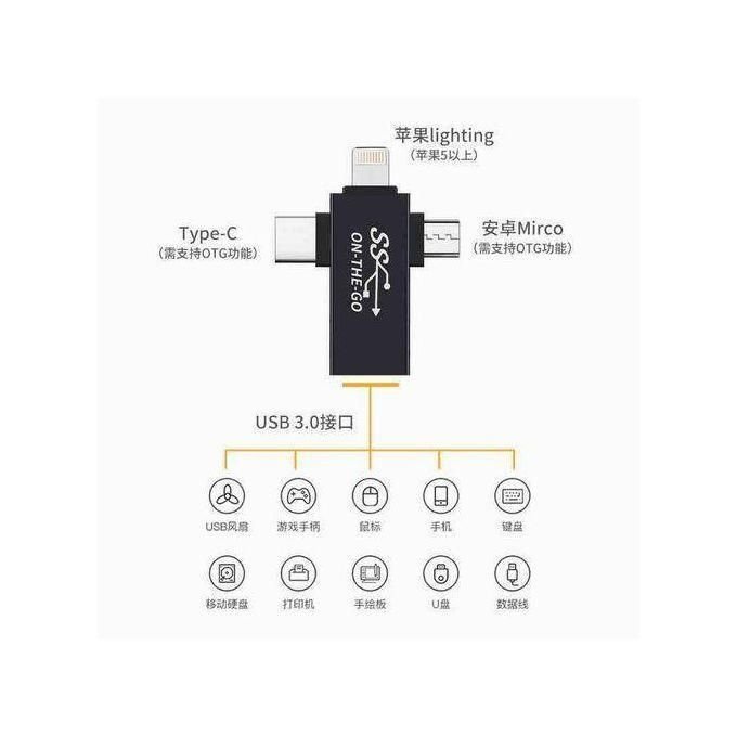 Otg 3in1 IPhone Typec Micro USB 3.0 Flash Drive Card Reader