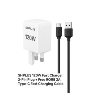 SHPLUS “120W Ultra-Fast Charger + Free 2A Type-C Cord – 3-Pin Plug”
