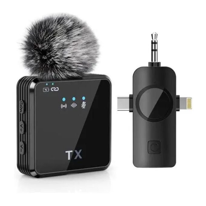 TX Wireless Lavalier Microphone, 3 in 1 Receiver For iPhone Android – Noise Reduction Clip Mic