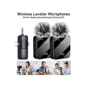 TX Wireless Lavalier Microphone, 3 in 1 Receiver For iPhone Android – Noise Reduction Clip Mic