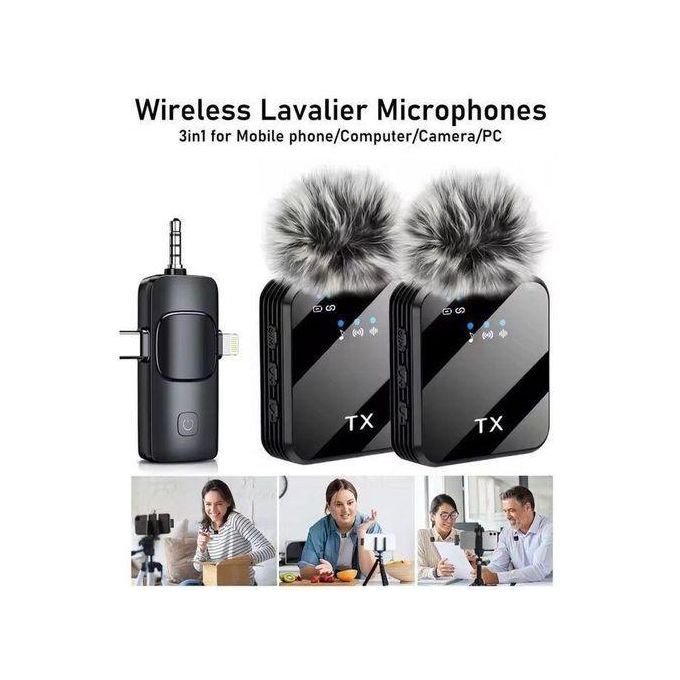 TX Wireless Lavalier Microphone, 3 in 1 Receiver For iPhone Android – Noise Reduction Clip Mic