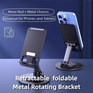 Universal Metal Telescopic, Height-Adjustable, Rotatable and Foldable Stand for Mobile Phones and Tablets