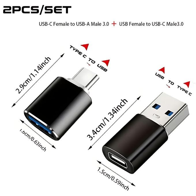 USB To USB C Adapter&Type C Male To 3.0 Female Charger-2PCS/SET