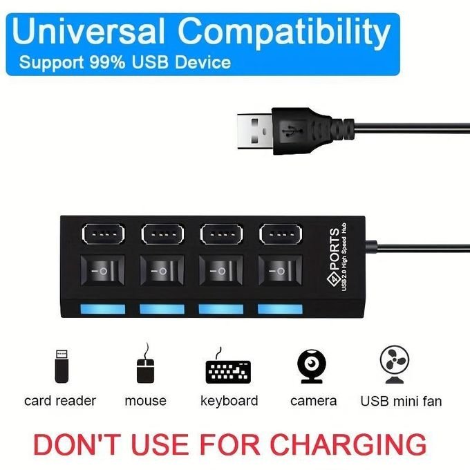 WHXMSH 4/7 Port USB 2.0 Hub High-Speed 480Mbps Plug & Play External USB Adapter with Individual On/Off Switches USB-A/ Ports for PC, Laptop, Desktop Computer Multi-Device...