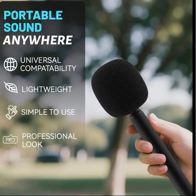 Wireless Microphone Handheld Stick, Mobile Phone Recording Handle with Wind shield, High Quality Thickened Black Microphone Foam Wind Shield, for Vlog Live Streaming Mobile...