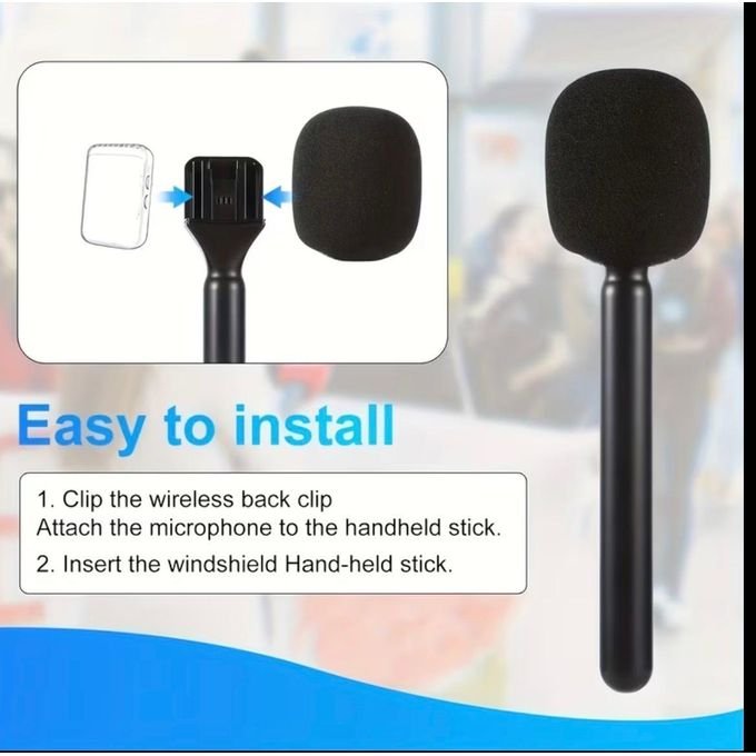 Wireless Microphone Handheld Stick, Mobile Phone Recording Handle with Wind shield, High Quality Thickened Black Microphone Foam Wind Shield, for Vlog Live Streaming Mobile...