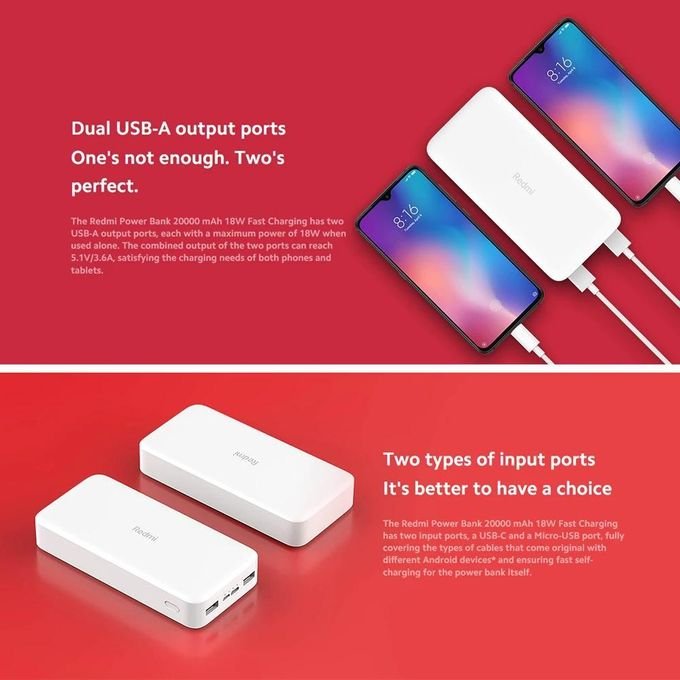 XIAOMI 20,000 mAh Redmi Fast Charge 18W Power Bank Black