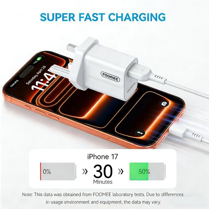 FOOMEE 18W Portable Fast Charger with Free 1m Lightning Cable,Multiple Safety Protections & Wear-Resistant, Built for Long.