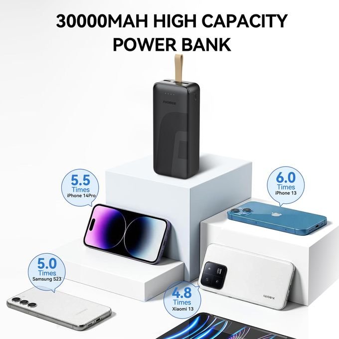 FOOMEE 30000mAh, Power Bank AB31 With Type-C Fast Charging, built-in strap and Light Indicator